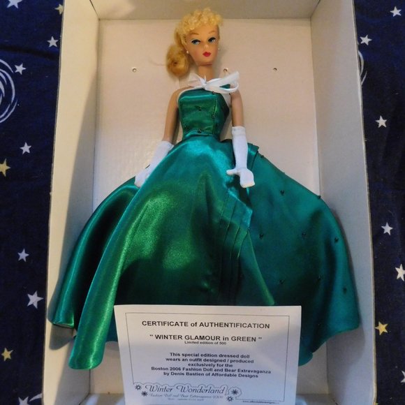 RARE!500 dolls WW 2006 Winter Glamour in Green Barbie Conven Doll Denis Bastien - Picture 1 of 7
